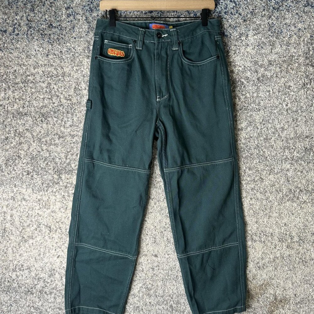 Empyre Relax Pants Mens 28x27 Green Carpenter Denim Relaxed Fit Workwear Logo